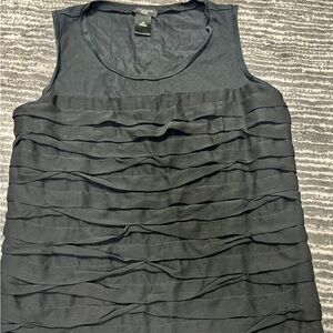 Black ruched tank top with a stretchy material